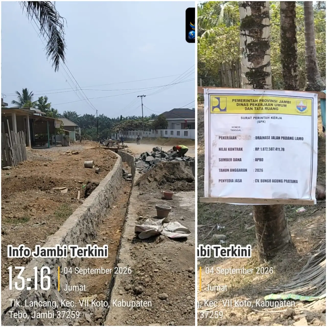 Proyek Drainase Jalan Padang Lamo Di Kecamatan VII Koto di duga Dikerjakan Asal Jadi.